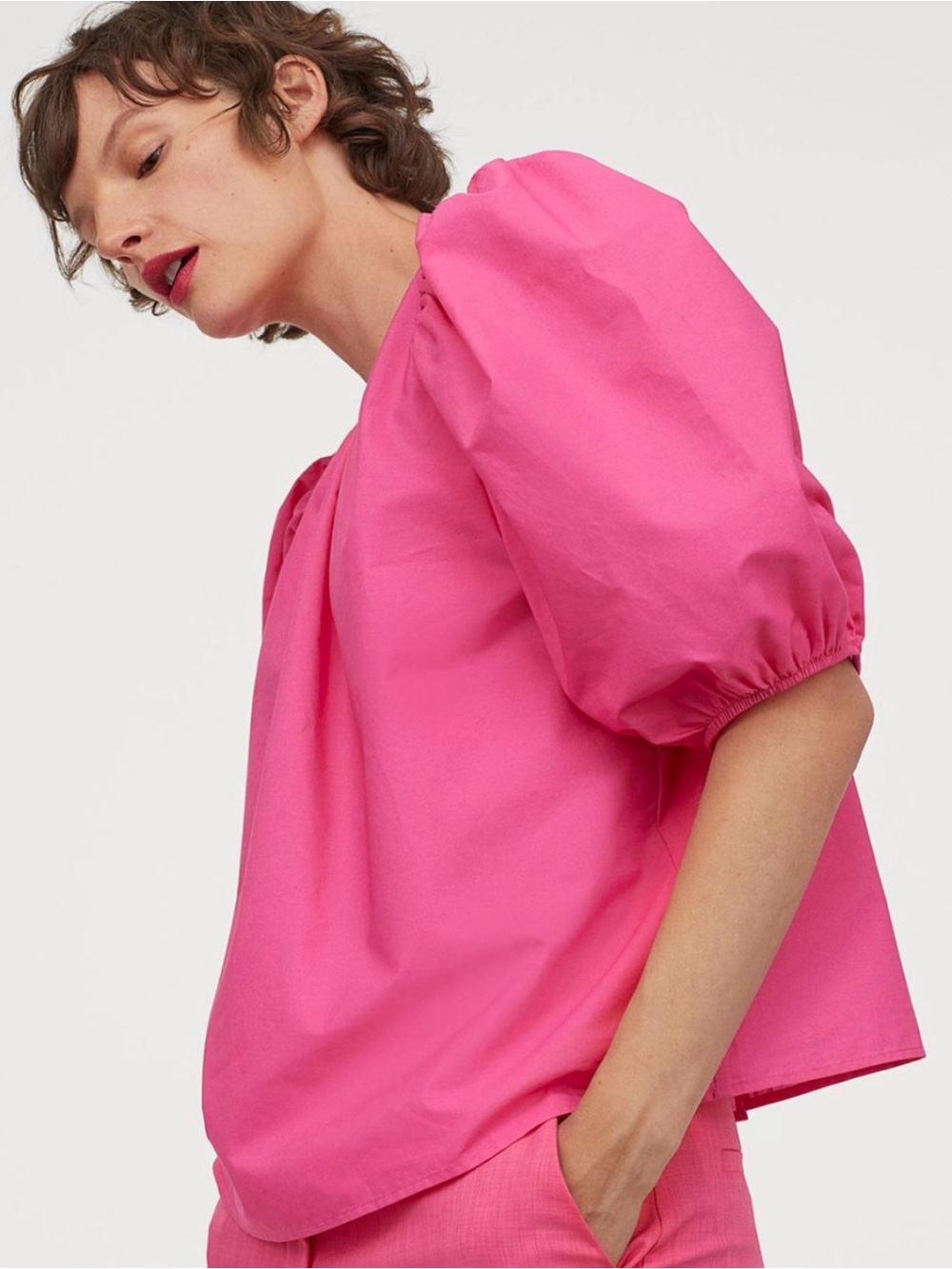 H&M Fuchsia Puff Sleeve Blouse